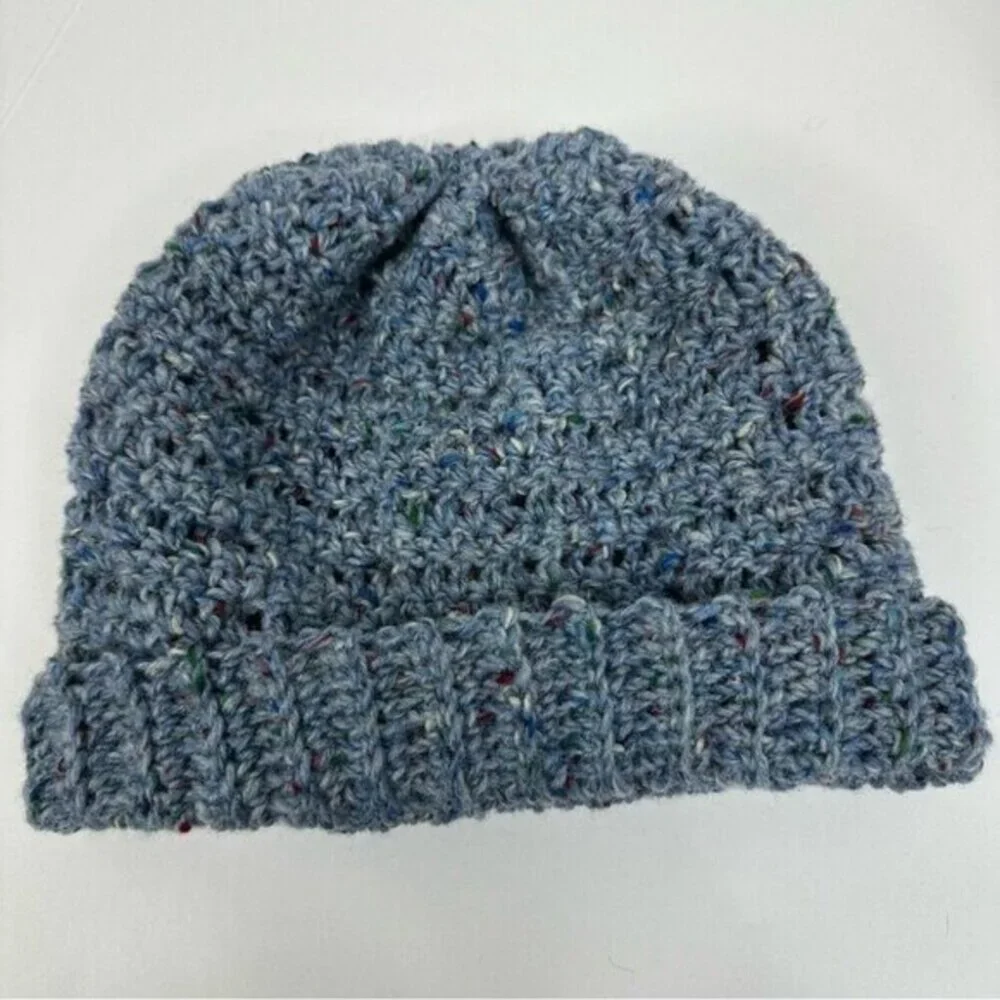 Created By Cyd Tweed Blue‎ Wool Cable Knit Beanie Hat Handmade Ireland NEW
